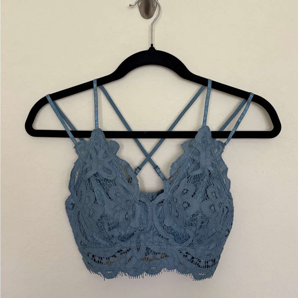 Hayden LA Blue Lace Bralette Strappy Criss Cross Back Size S Boutique